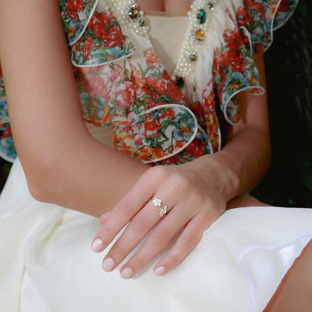 Delicate Zircon Flower Adjustable Women Ring Turkish Handcrafted 925 Sterling Silver Jewelry