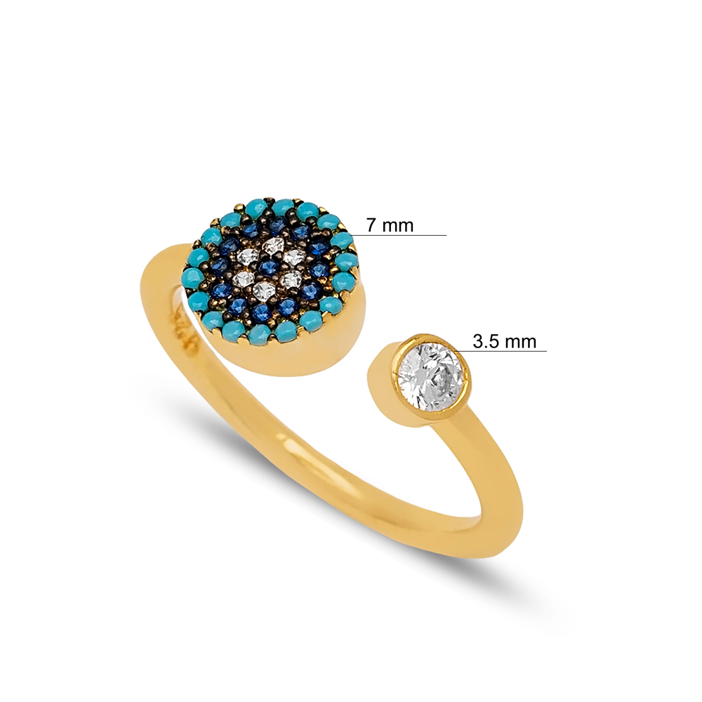 Evil Eye Design Round Shape Adjustable Ring Women Handmade Turkish 925 Sterling Silver Jewelry