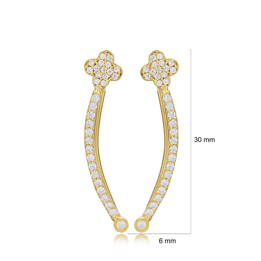 Elegant Clover Design Ear Cuff Earring Trendy Turkish 925 Sterling Silver Jewelry