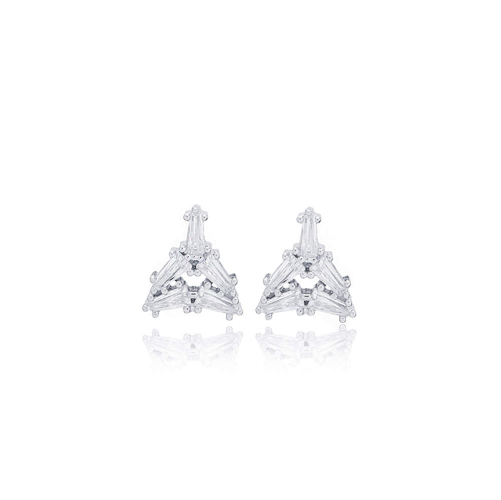 Triangle Design Geometric Shape Zircon Baguette Stud Earring Wholesale Handcrafted 925 Sterling Silver Jewelry