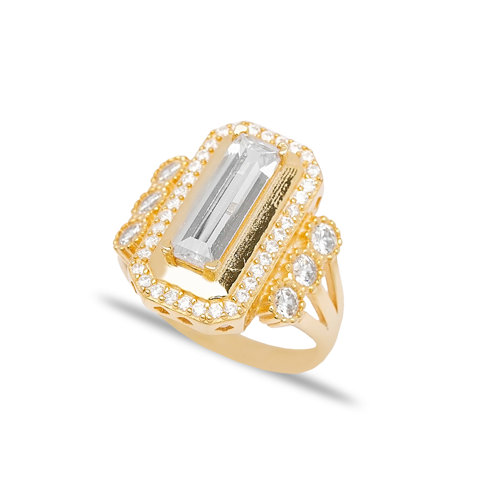 Cluster Ring Stony Baguette Women 925 Sterling Silver Handmade Turkish Jewelry