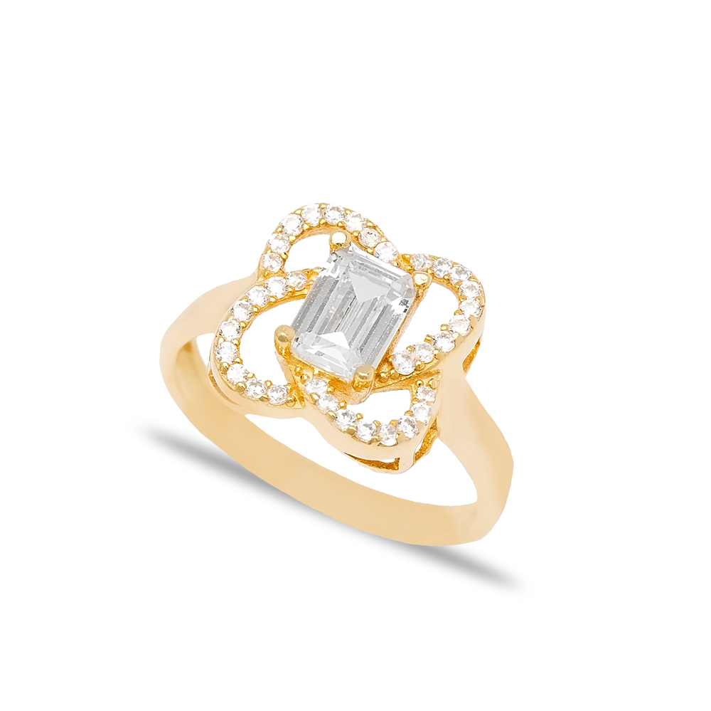 Flower Shape Baguette Stone Cluster Ring Dainty Women 925 Sterling Silver Handmade Turkish Jewelry