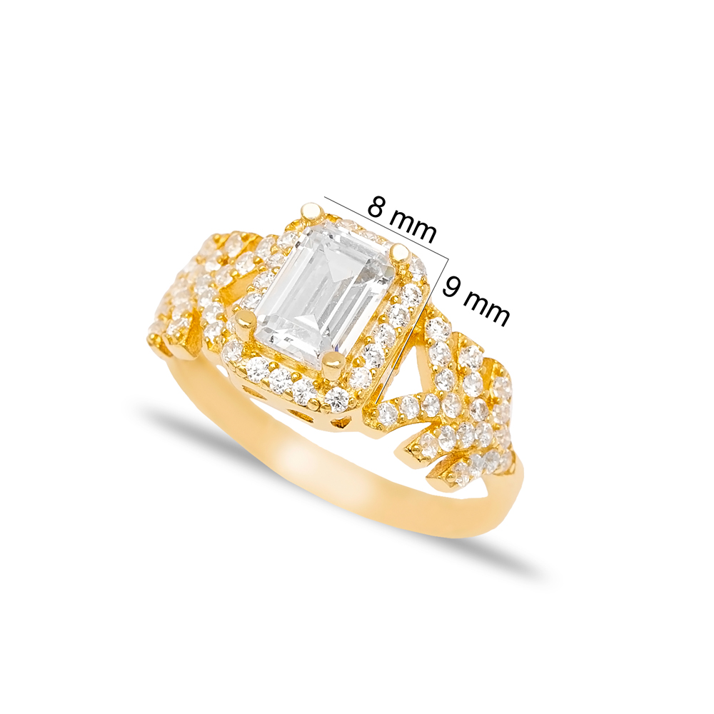 Clear Zircon Stone Baguette Cluster Women Ring Turkish Handcrafted 925 Sterling Silver Jewelry