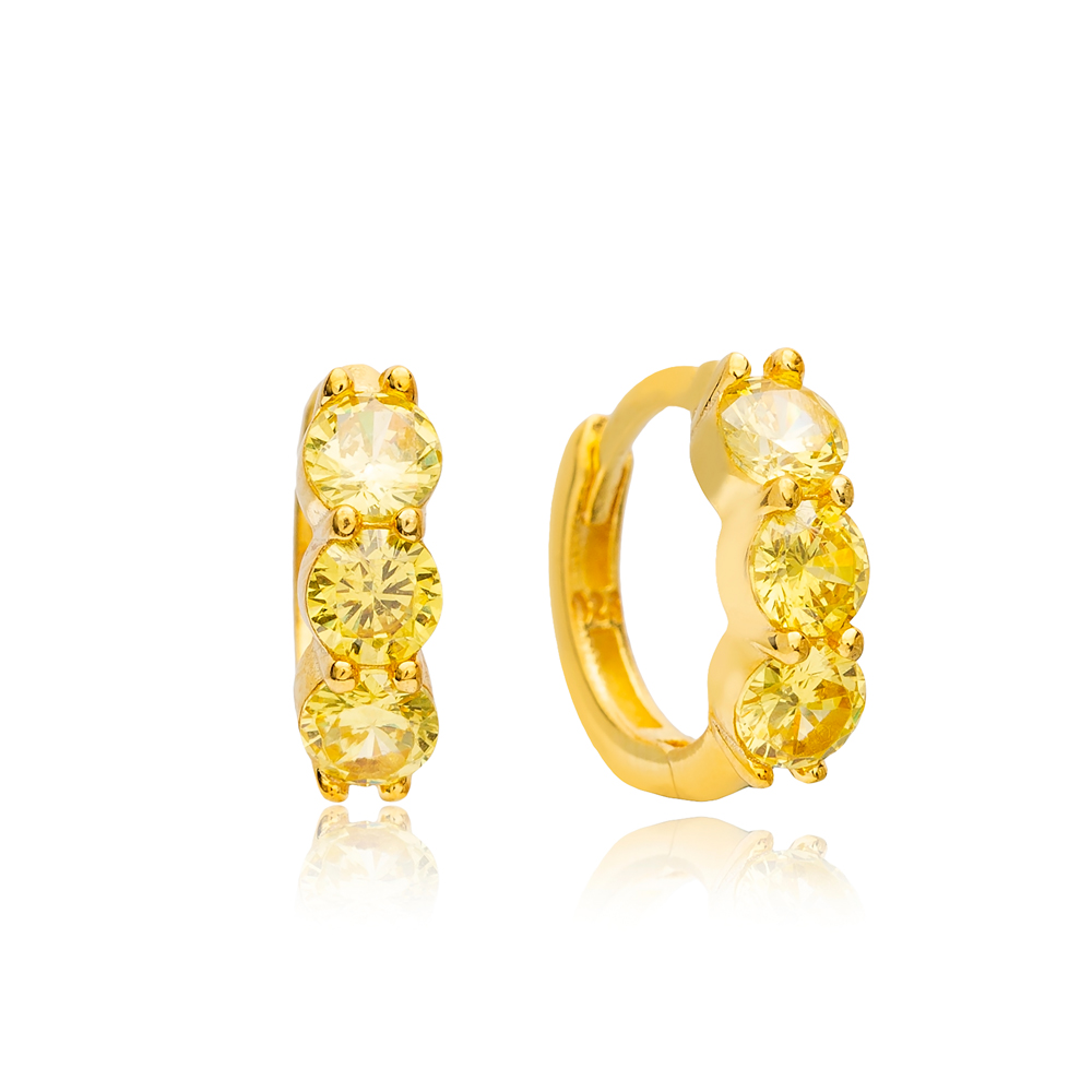 Dainy Citrine Zircon Stone Hoop Earrings Handcrafted 925 Sterling Silver Jewelry