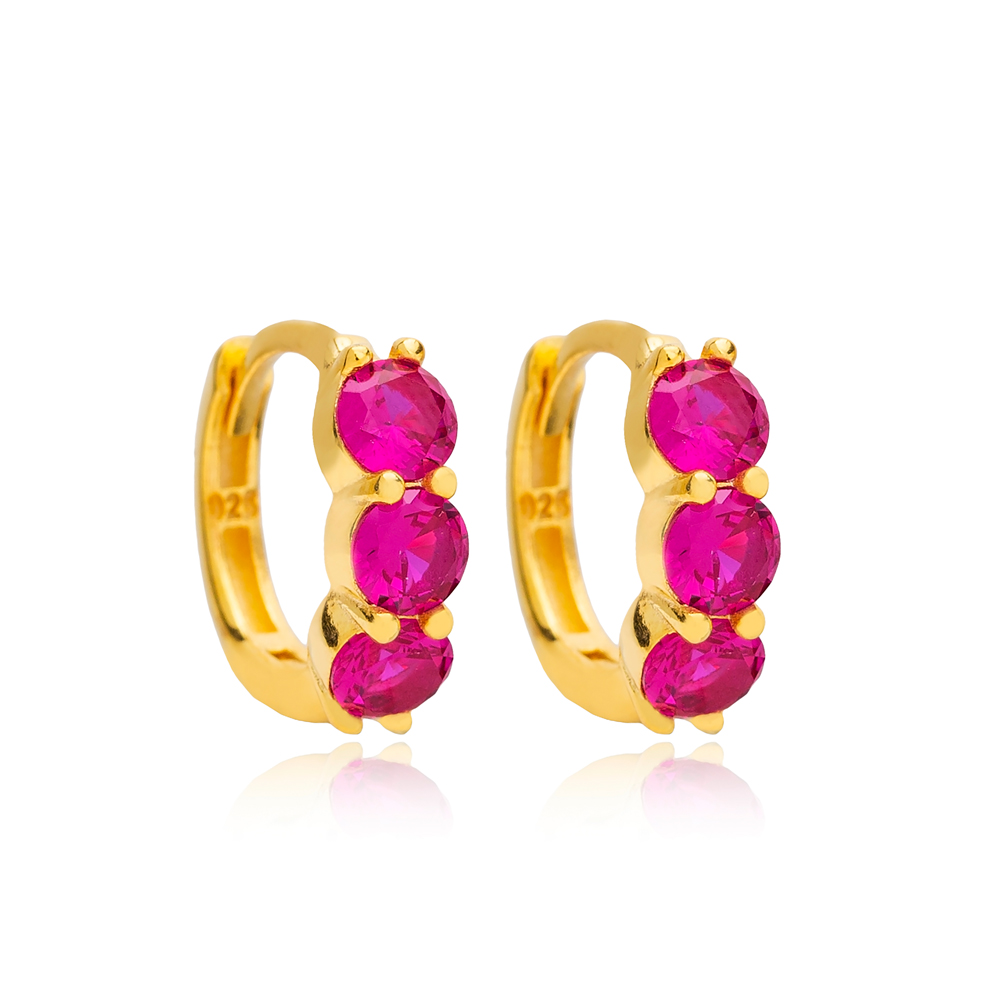 Ruby Zircon Stone Cute Hoop Earrings Wholesale Handmade 925 Sterling Silver Jewelry