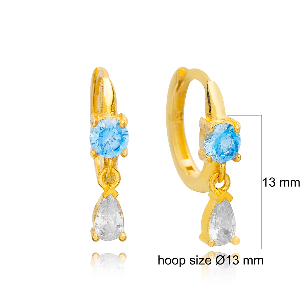 Aquamarine Zircon Pear Hoop Earrings 925 Sterling Silver Handmade Women Jewelry
