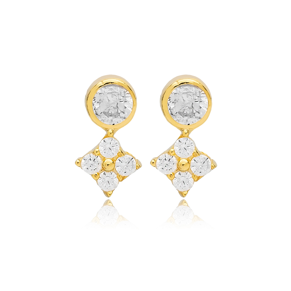 Cute Tiny Zircon Stone Flower Design Stud Earrings Wholesale 925 Sterling Silver Jewelry