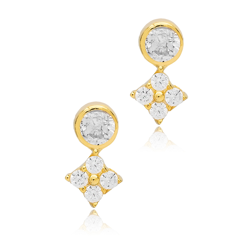 Cute Tiny Zircon Stone Flower Design Stud Earrings Wholesale 925 Sterling Silver Jewelry