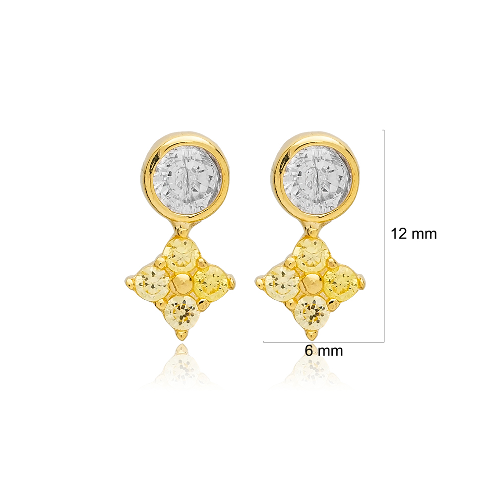 Light Citrine Zircon Flower Design Stud Earrings Wholesale 925 Sterling Silver Jewelry