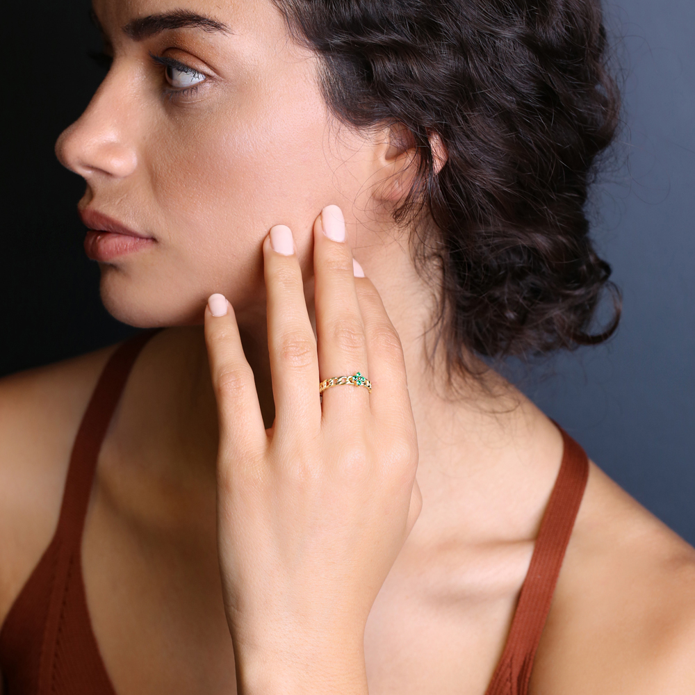 Tiny Flower Emerald Zircon Stone Braid Design Adjustable Ring 925 Sterling Silver Jewelry