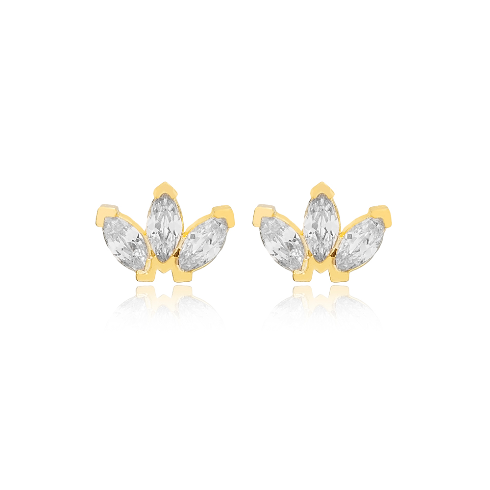Marquise Design Zircon Stone Stud Earrings Handcrafted 925 Sterling Silver Jewelry