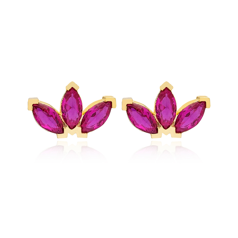 Cute Ruby Zircon Stone Marquise Design Stud Earrings Turkish 925 Sterling Silver Jewelry