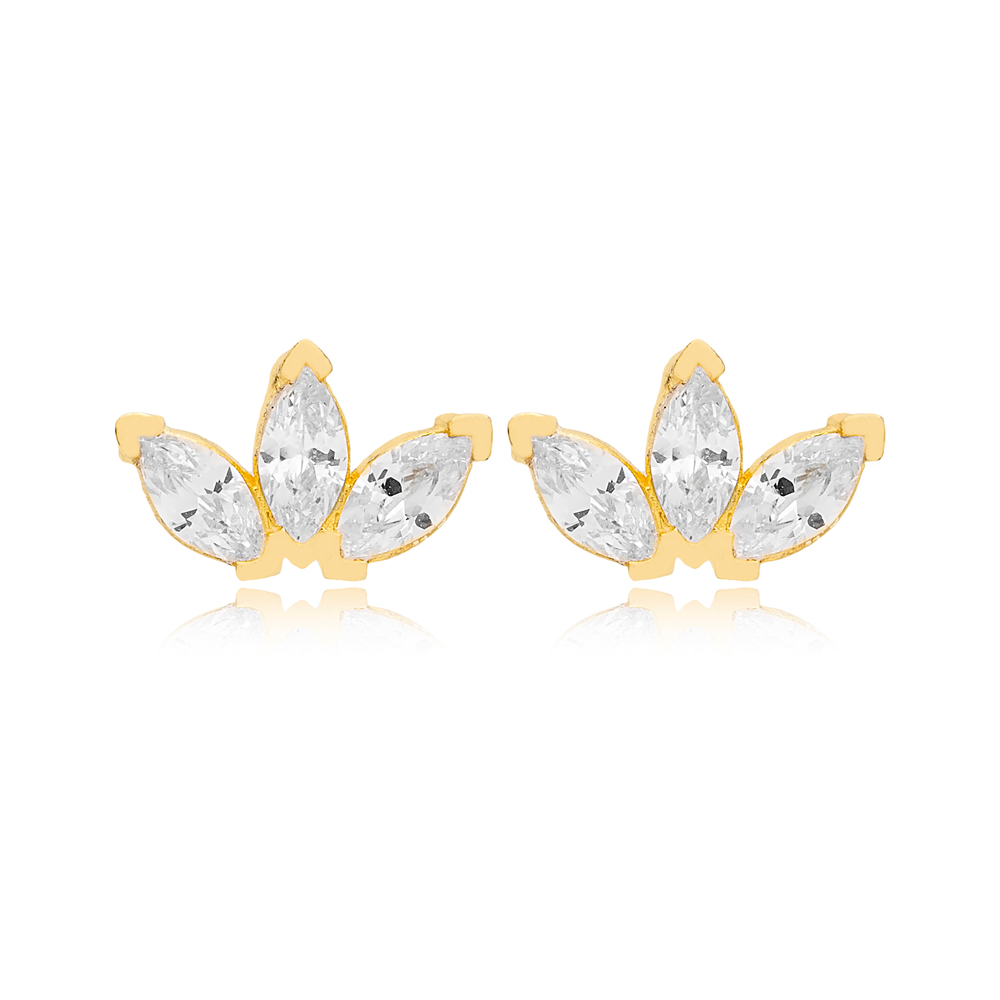 Three Clear Zircon Stone Marquise Minimalist Stud Earrings