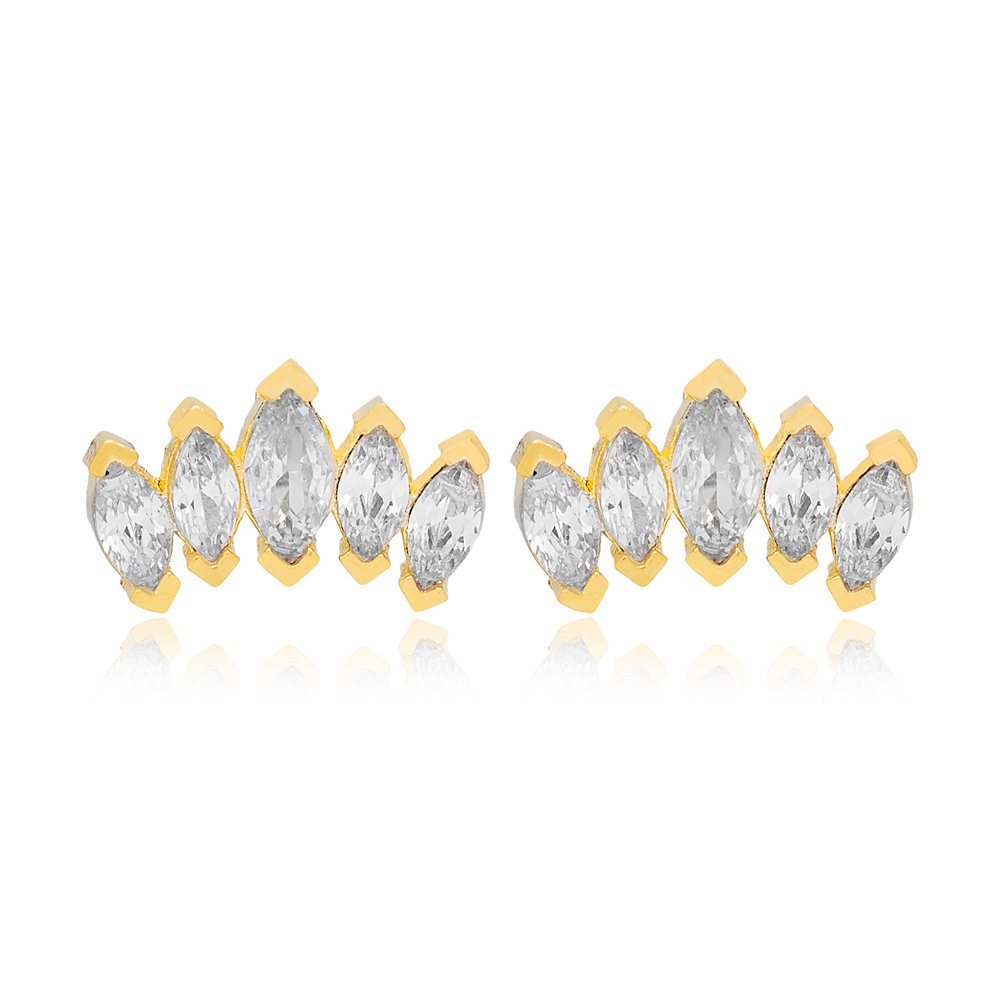 Chic Multiple Zircon Stone Marquise Stud Earrings Handmade 925 Sterling Silver Jewery