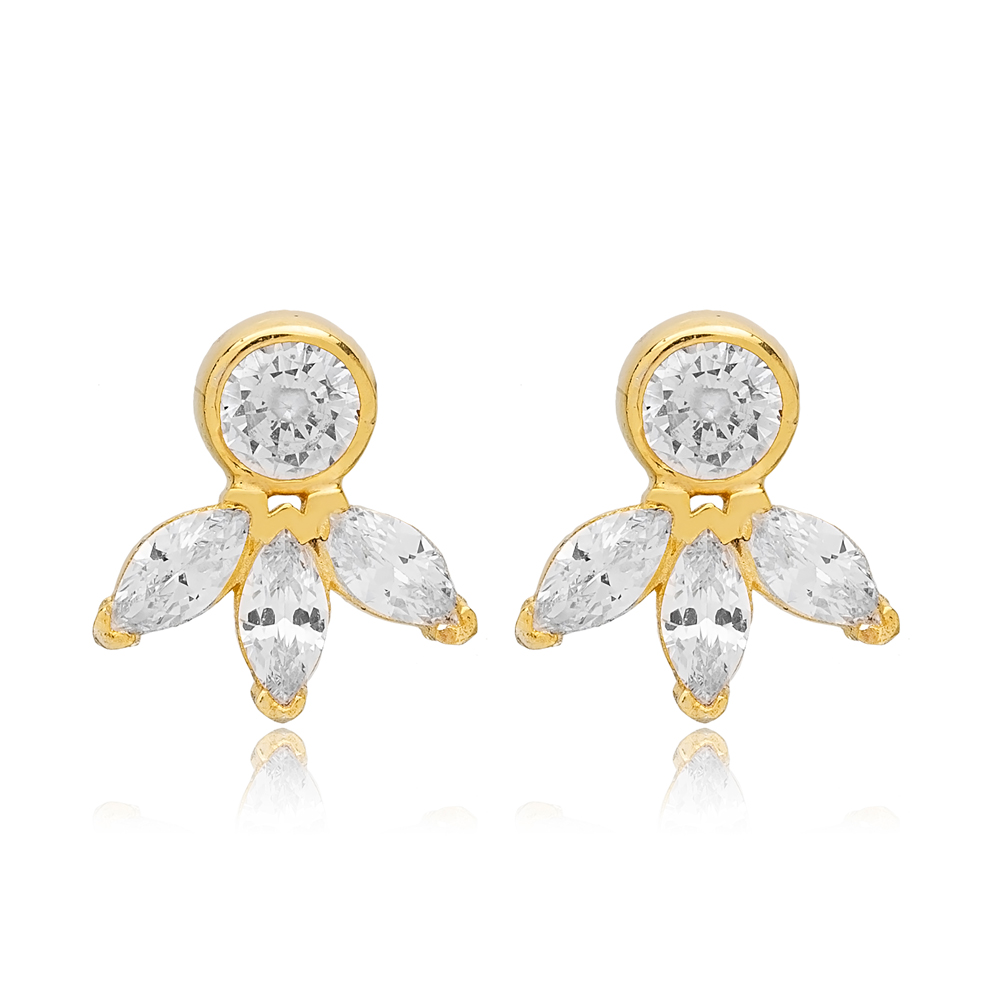 Marquise Stud Earrings Elegant Design Zircon Stone Handmade 925 Sterling Silver Jewelry