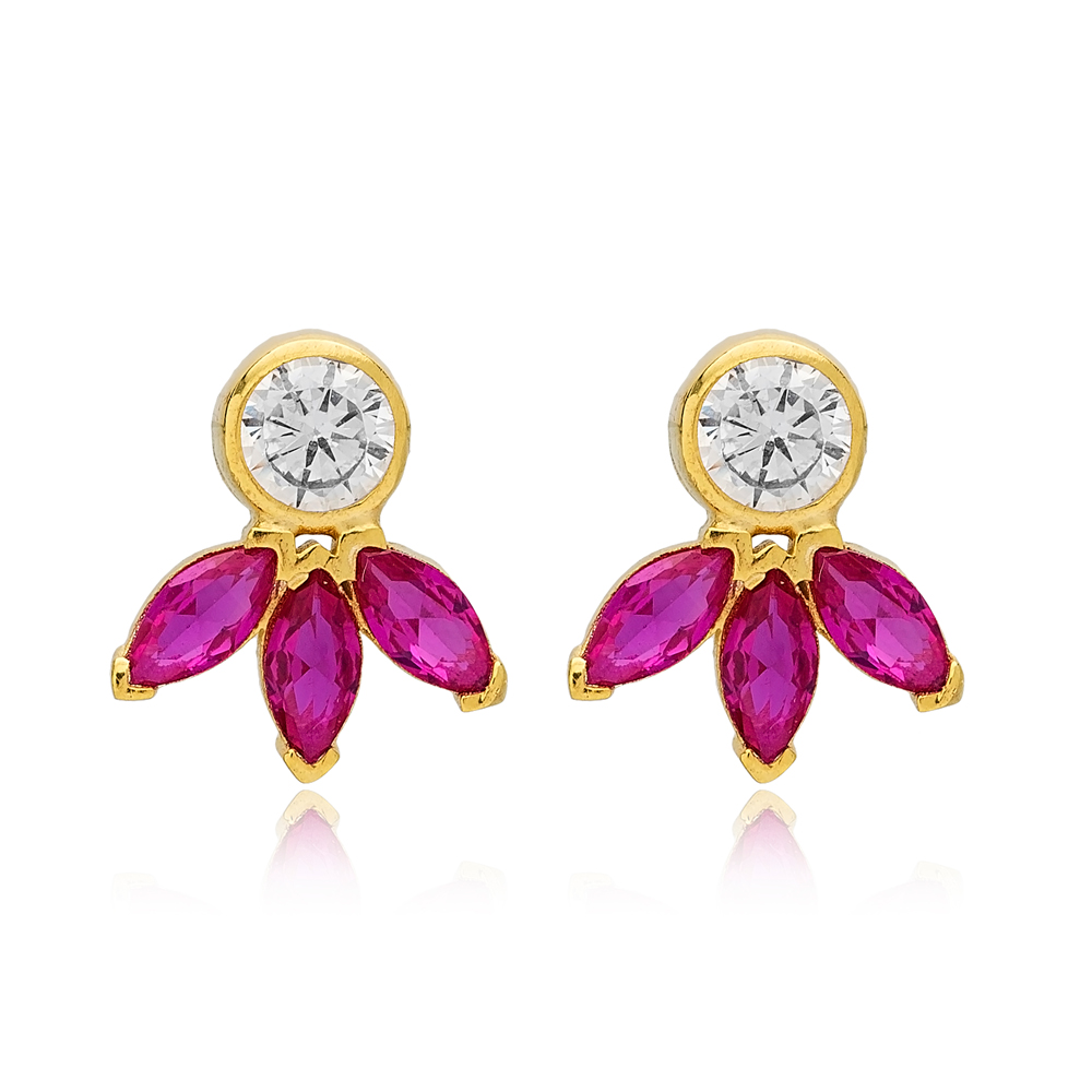 Marquise Stud Earrings Dainty Design Ruby Zircon Stone Handmade 925 Sterling Silver Jewery