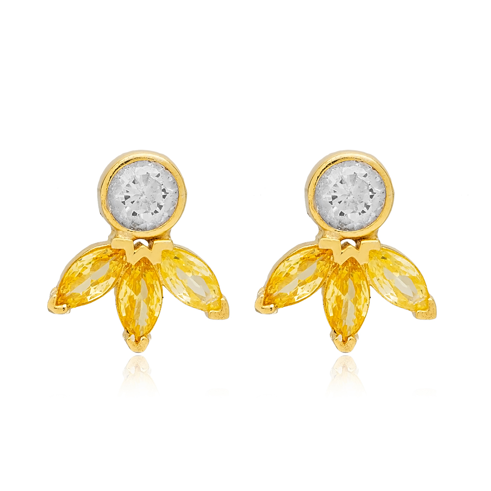 Elegant Design Marquise Stud Earrings Light Citrine Zircon Stone Handcrafted 925 Silver Jewelry