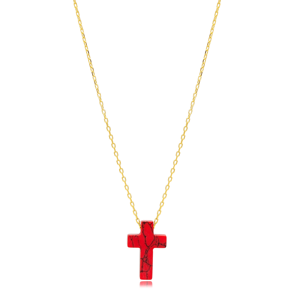 Red Colour Popular Cross Design Charm Pendant Necklace Wholesale 925 Sterling Silver Jewelry