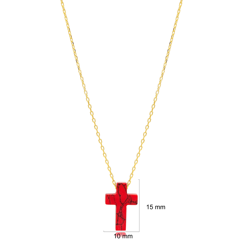 Red Colour Popular Cross Design Charm Pendant Necklace Wholesale 925 Sterling Silver Jewelry