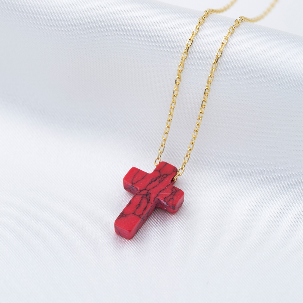 Red Colour  Cross Design Charm Pendant Necklace Wholesale 925 Sterling Silver Jewelry