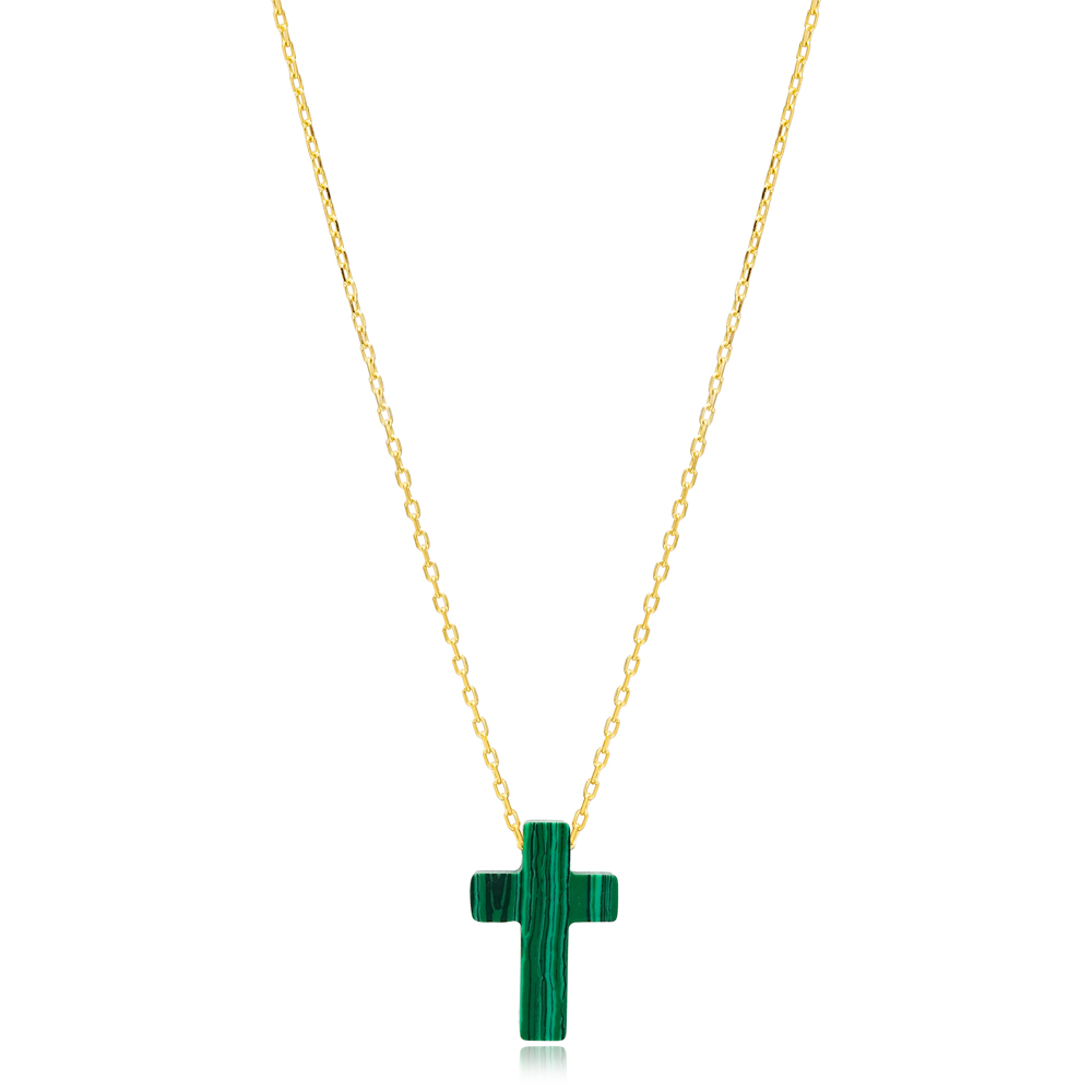 Green Colour Popular Cross Design Charm Pendant Necklace Wholesale 925 Sterling Silver Jewelry