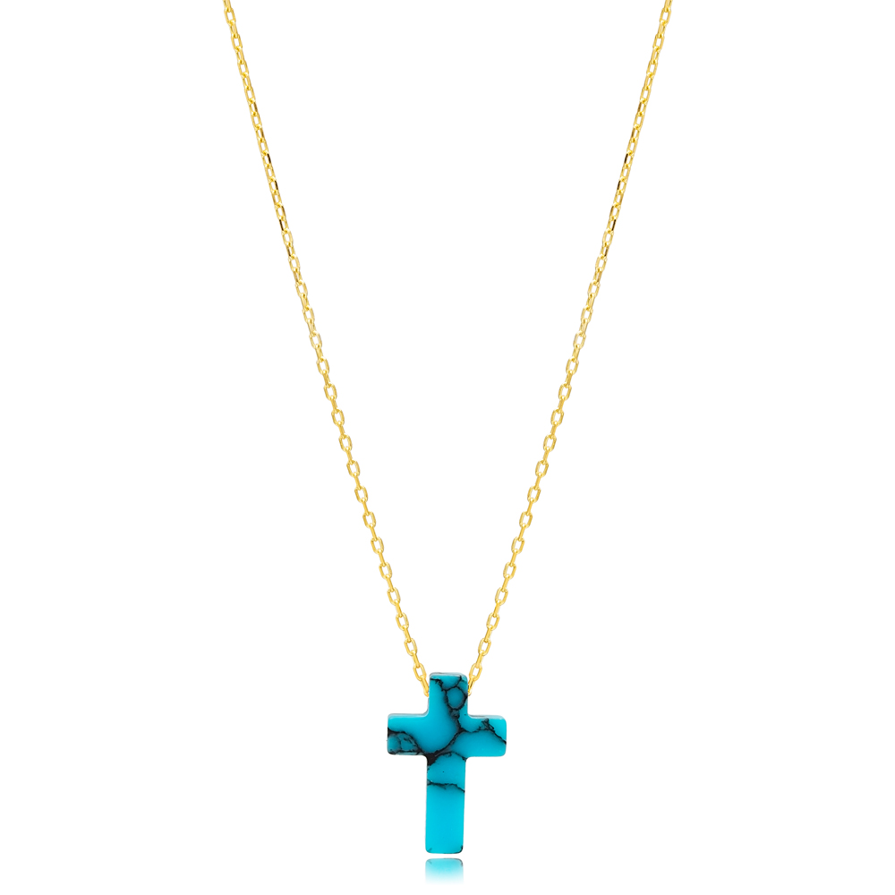 Blue Colour Popular Cross Design Charm Pendant Necklace Wholesale 925 Sterling Silver Jewelry
