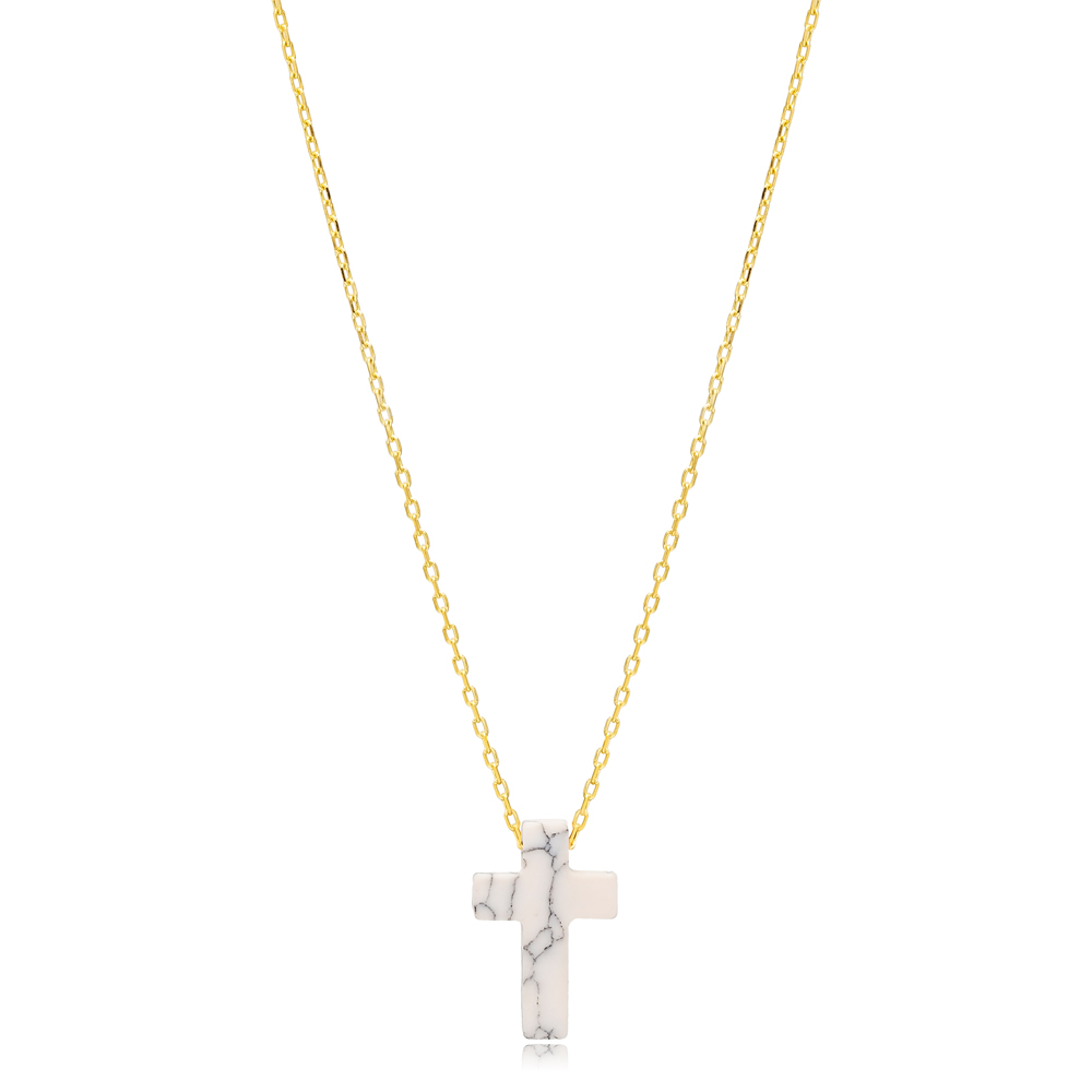 White Colour Popular Cross Design Charm Pendant Necklace Wholesale 925 Sterling Silver Jewelry