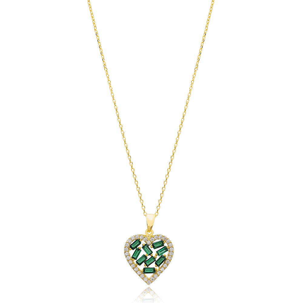 Emerald Baguette Heart Pendant- PEND-9109