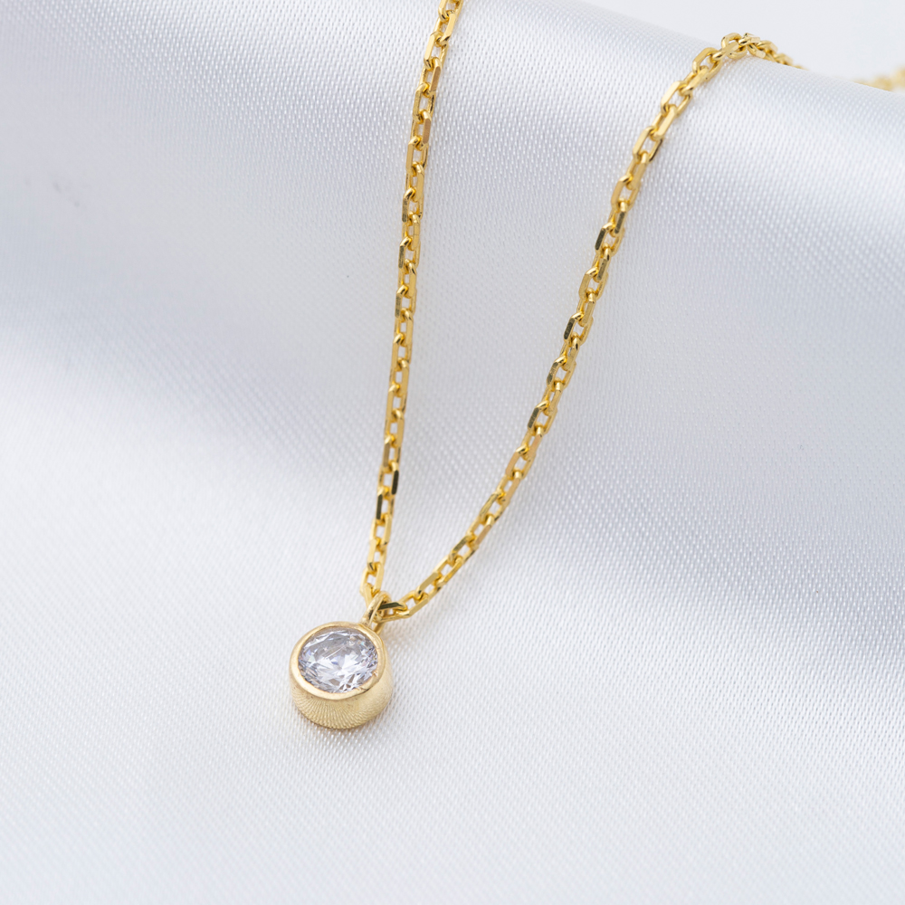 Minimalist Zircon Stone Round Design Charm Necklace Pendant 925 Sterling Silver Jewelry
