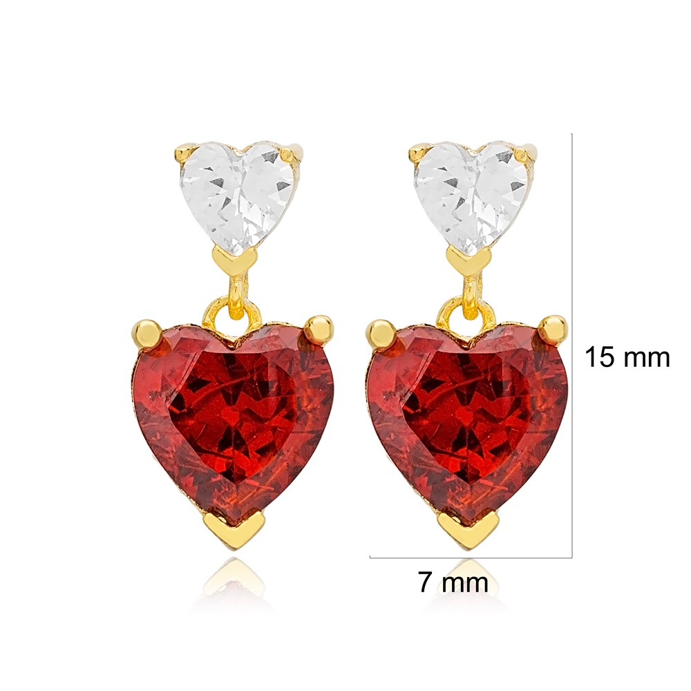 Chic Garnet Stone Heart Shape Stud Earrings Turkish Handmade 925 Sterling Silver Jewelry