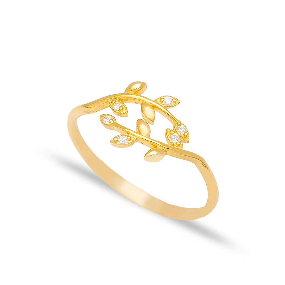 Elegant Minimalist Leaf Design Adjustable Ring Wholesale Turkish 925 Sterling Silver Jewelry