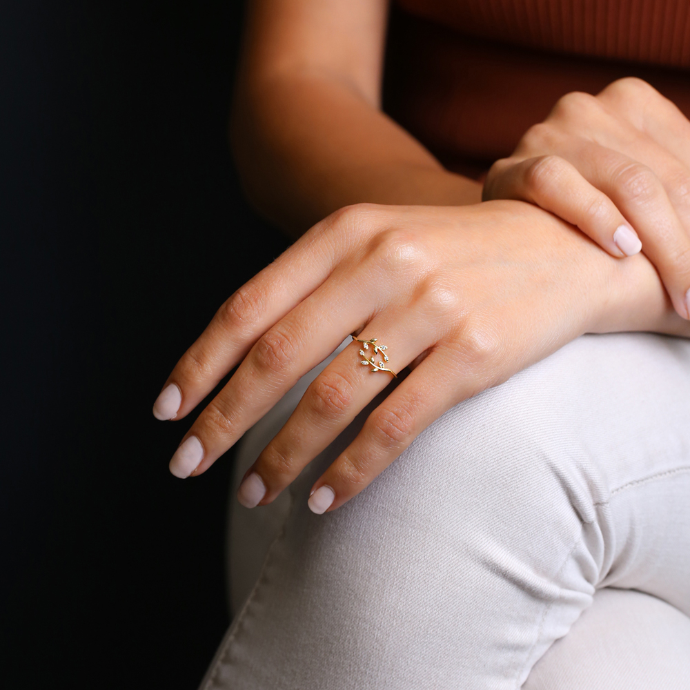 Elegant Minimalist Leaf Adjustable Ring Wholesale Turkish 925 Sterling Silver Jewelry