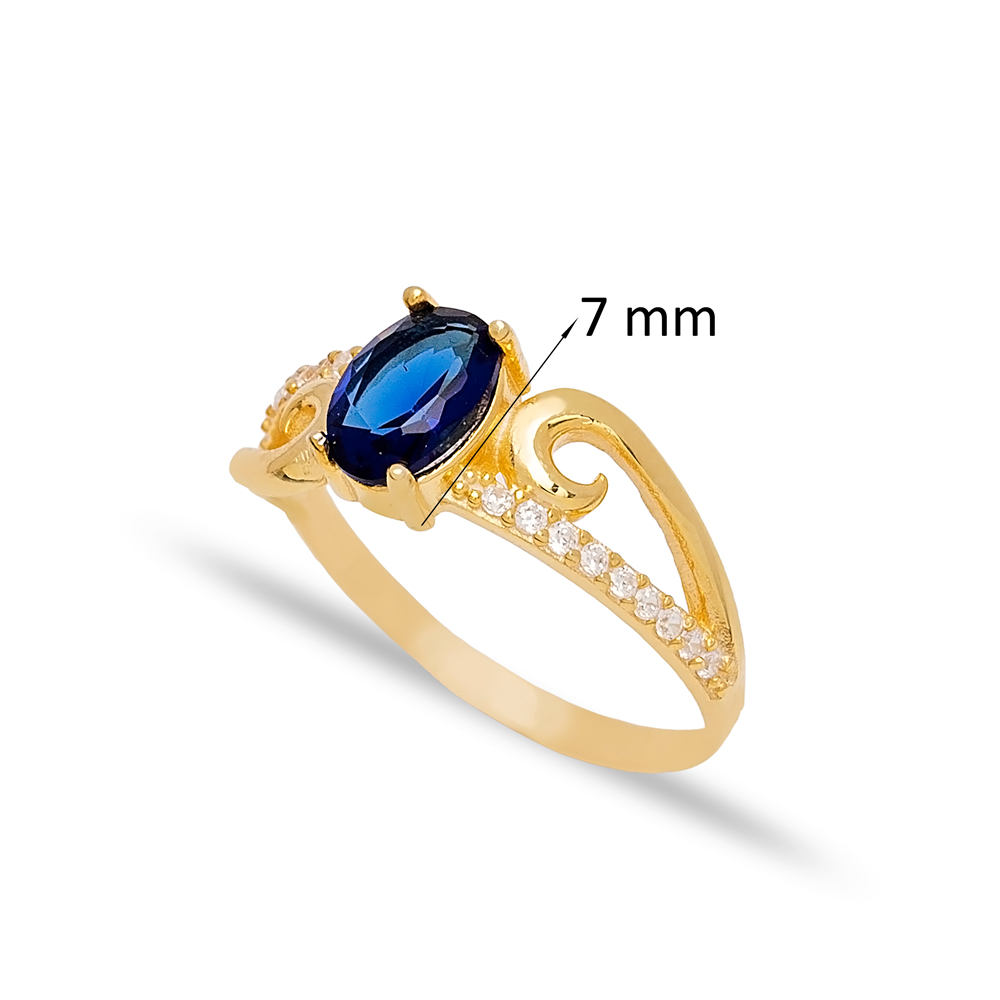 Sapphire Zircon Oval Shape Cluster Ring Turkish Wholesale 925 Sterling Silver Jewelry