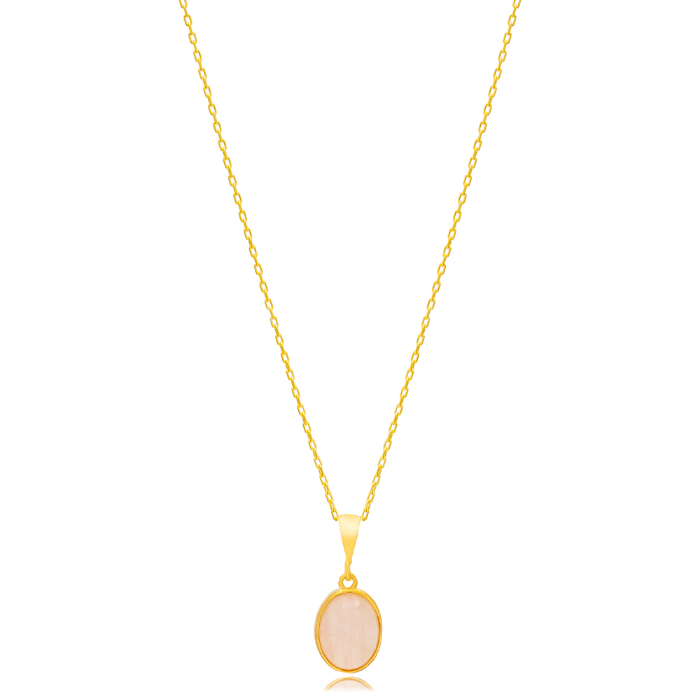 Pink Quartz Stone Elegant Design Charm Necklace Pendant 925 Sterling Silver Jewelry