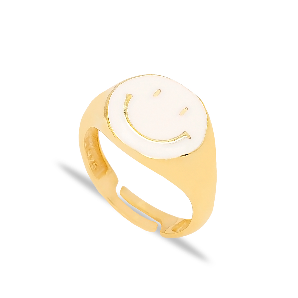 White Enamel Smile Design Emoji Ring Handmade Wholesale 925 Sterling Silver Jewelry