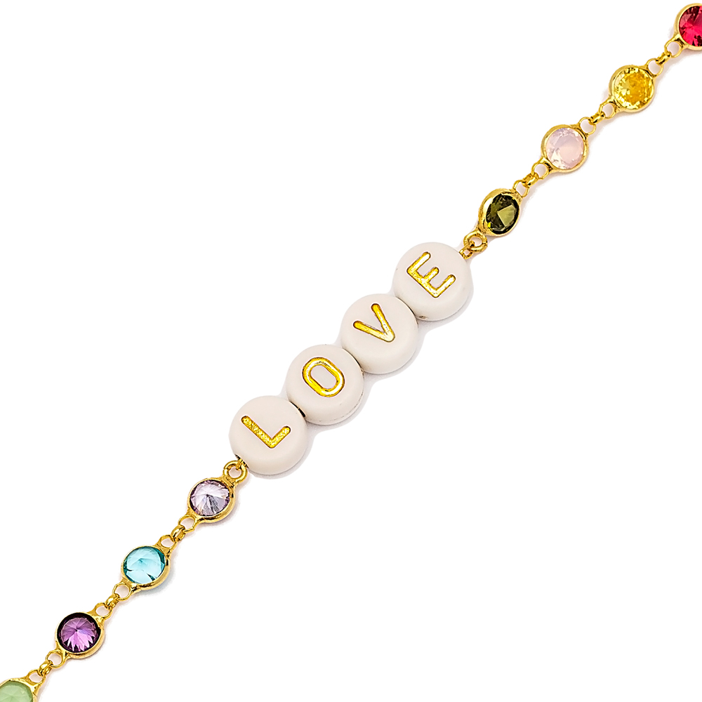 Love Letter Rainbow Stone Bracelet Wholesale Handmade 925 Sterling Silver Jewelry
