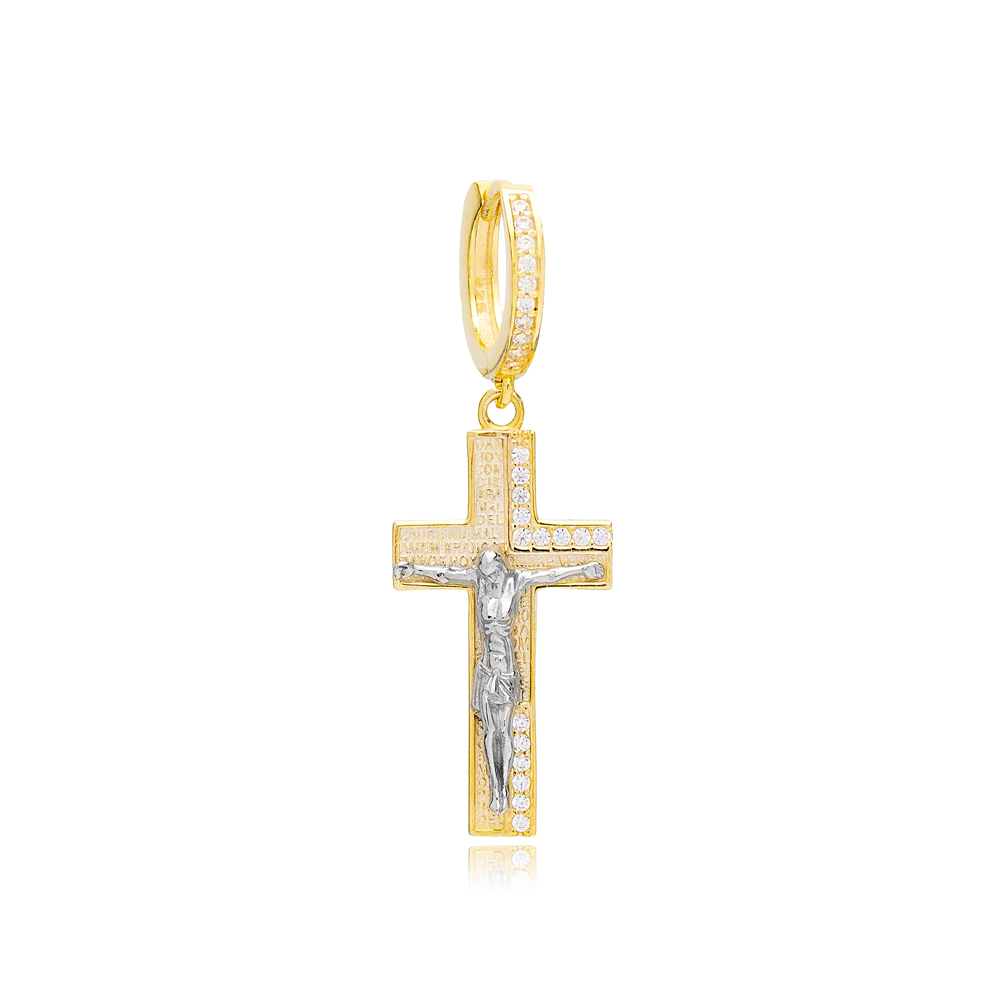 Single Cross Charm Jesus Dangle Earrings Wholesale Christian 925 Sterling Silver Jewelry