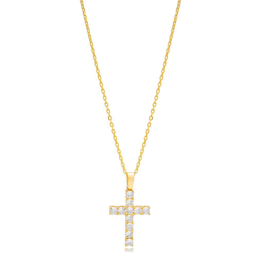 Clear Zircon Stone Cluster Cross Charm Pendant Necklace Handmade 925 Sterling Silver Jewelry