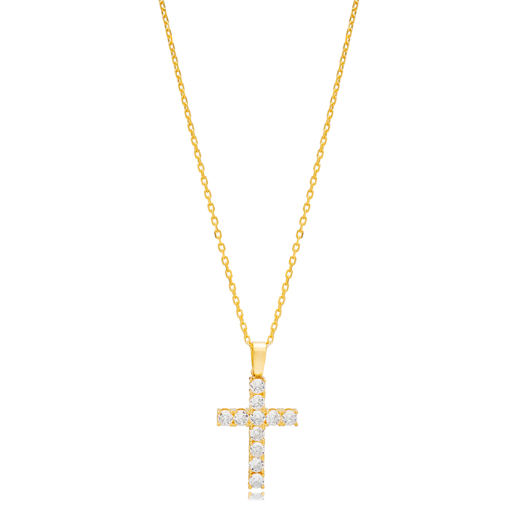 Clear Zircon Cross Pendant Handmade 925 Silver Necklace