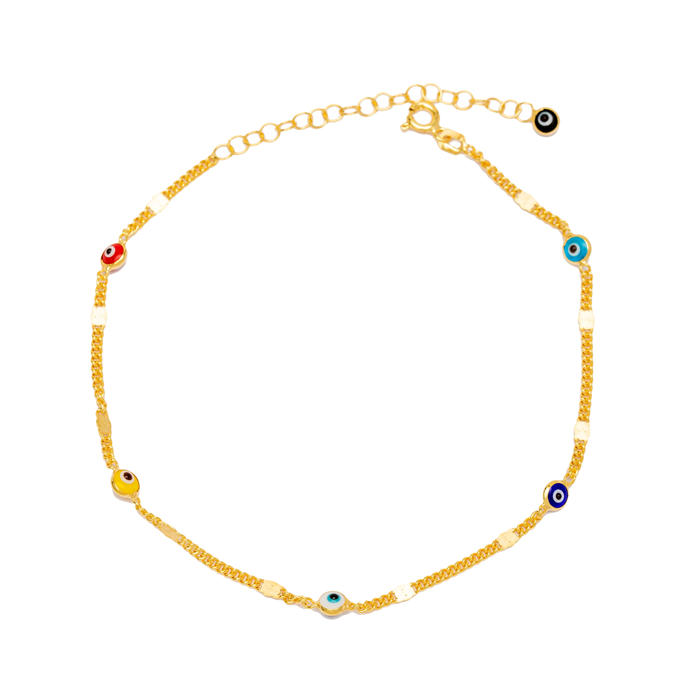 Colorful Turkish Evil Eye Stone Gourmet Chain Trendy Women Anklet Handmade 925 Sterling Silver Jewelry