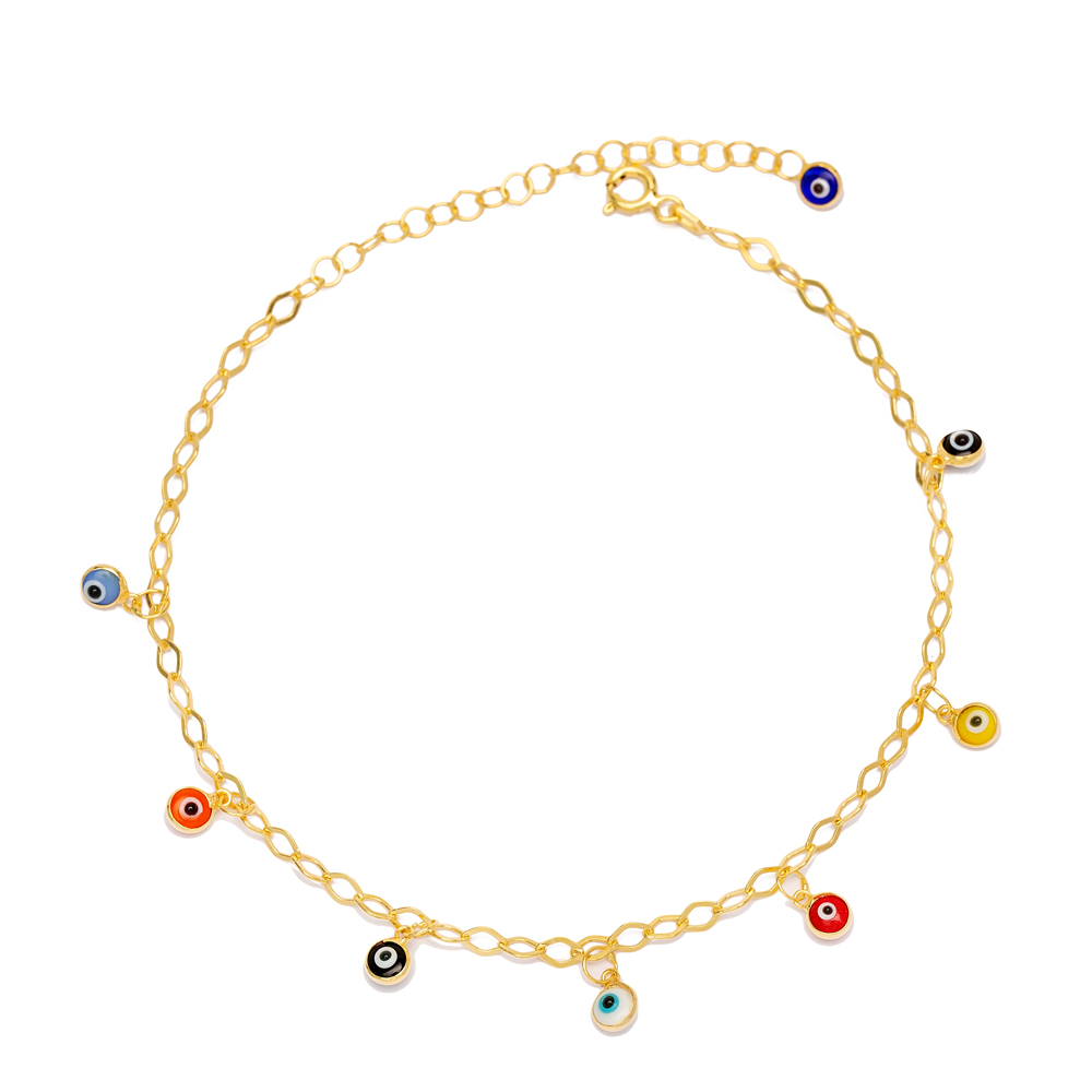 Elegant Colorful Turkish Evil Eye Mirror Chain Trendy Women Anklet Turkish 925 Sterling Silver Jewelry