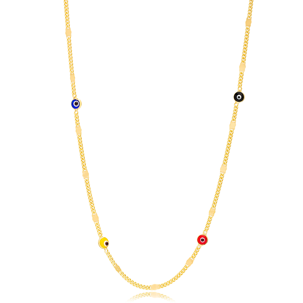 New Trend Multicolor Evil Eye Stone Gourmet Chain Women Trendy Handcrafted 925 Sterling Silver Jewelry