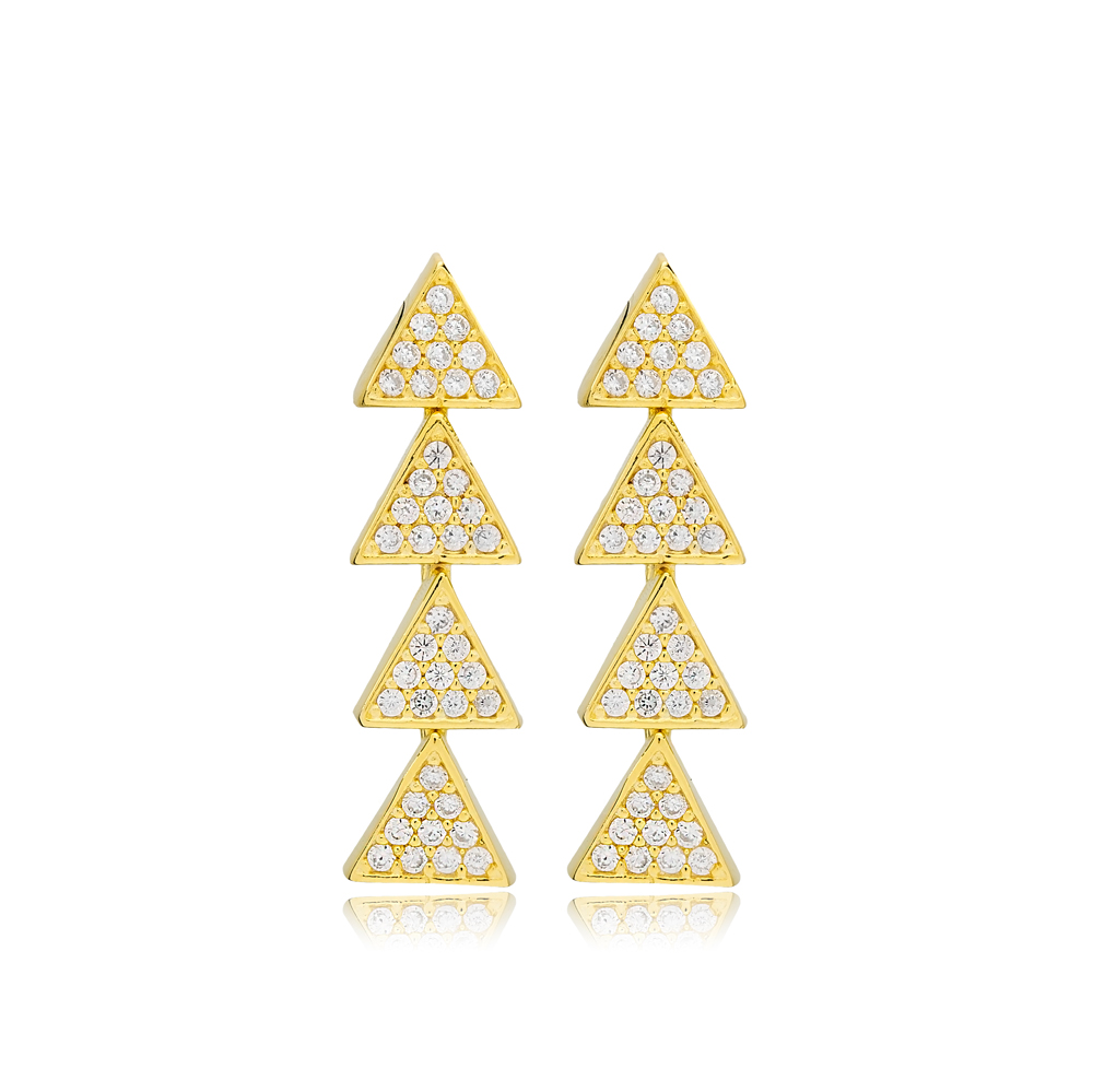 Geometric Triangle Design Stud Earrings Wholesale Turkish 925 Sterling Silver Jewelry