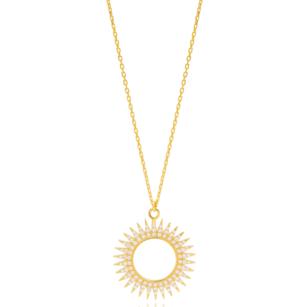 Trendy Hollow Sun Zircon Stone Design Handmade Turkish 925 Sterling Silver Charm Necklace