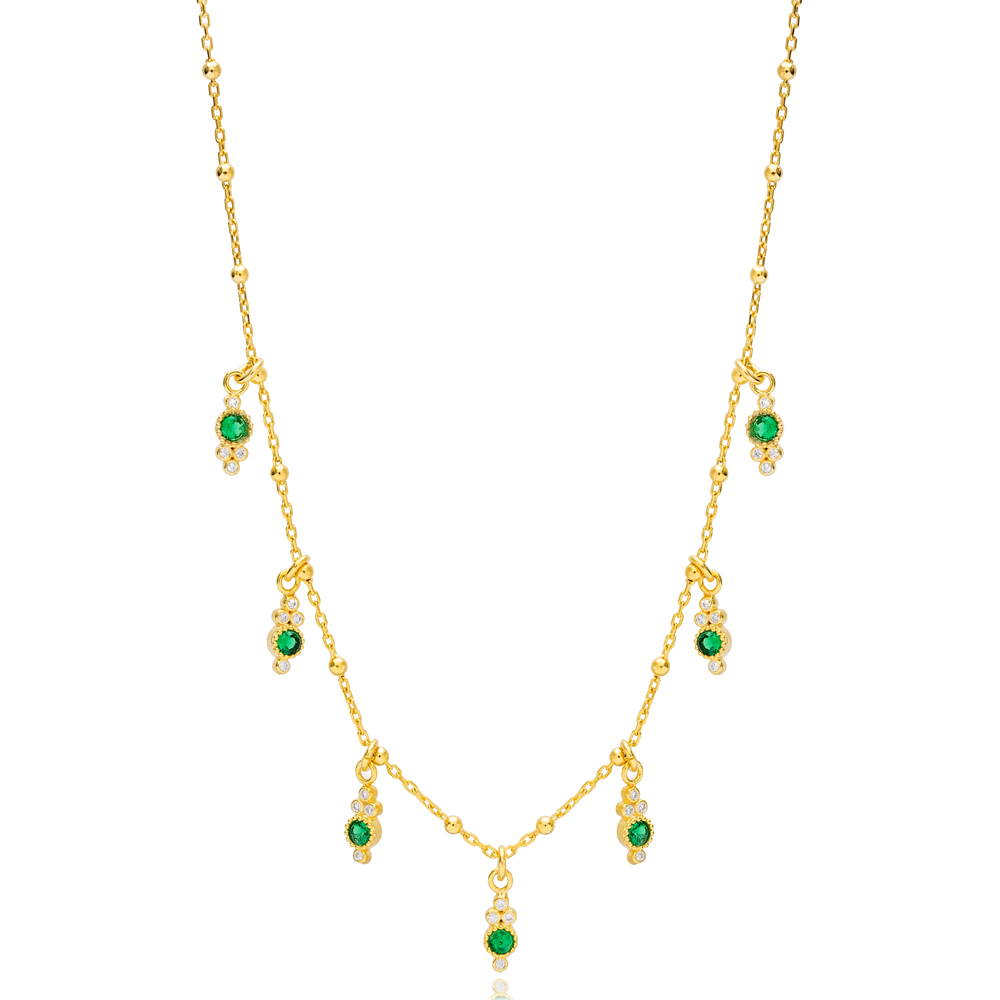 Elegant Emerald Stone Minimalist Women Shaker Necklace Turkish Wholesale 925 Sterling Silver Jewelry