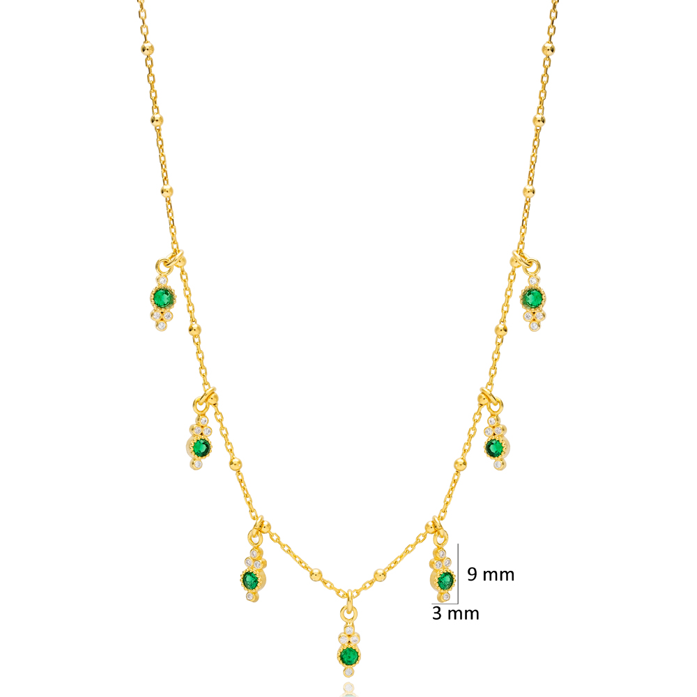 Emerald Stone Minimalist Women Shaker Necklace Turkish Wholesale 925 Sterling Silver Jewelry