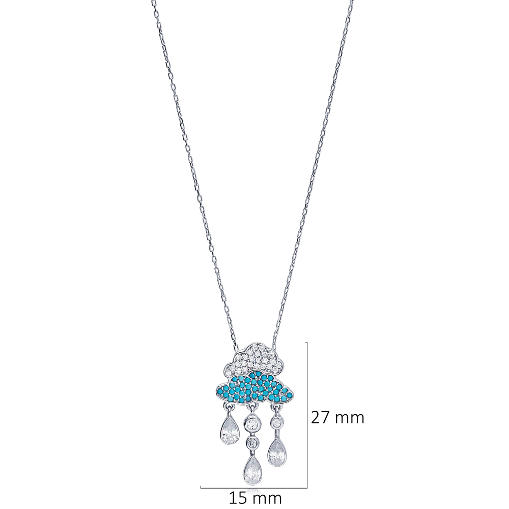 Cloud Charm Teardrop Turquoise Zircon Stone Charm Pendant Necklace 925 Sterling Silver Jewelry