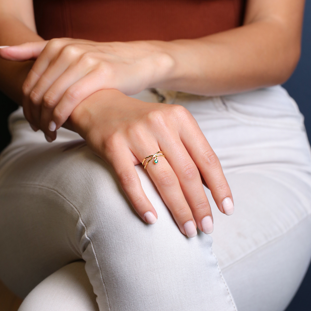 New Fashion Emerald Stone Minimalist Women Adjustable Ring Turkish Handmade 925 Sterling Silver Jewelry