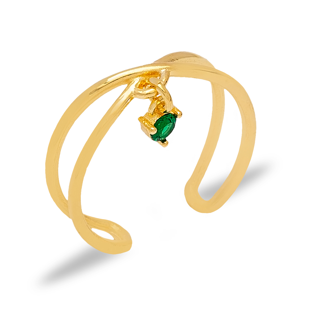 New Fashion Emerald Stone Minimalist Women Adjustable Ring Turkish Handmade 925 Sterling Silver Jewelry