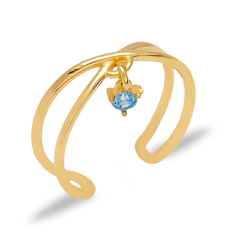 Aquamarine Stone Cute Design Adjustable Women Ring Turkish 925 Sterling Silver Jewelry